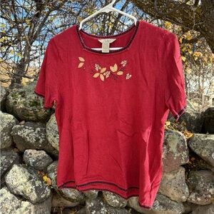Red Embroidered Women's Knitted Top